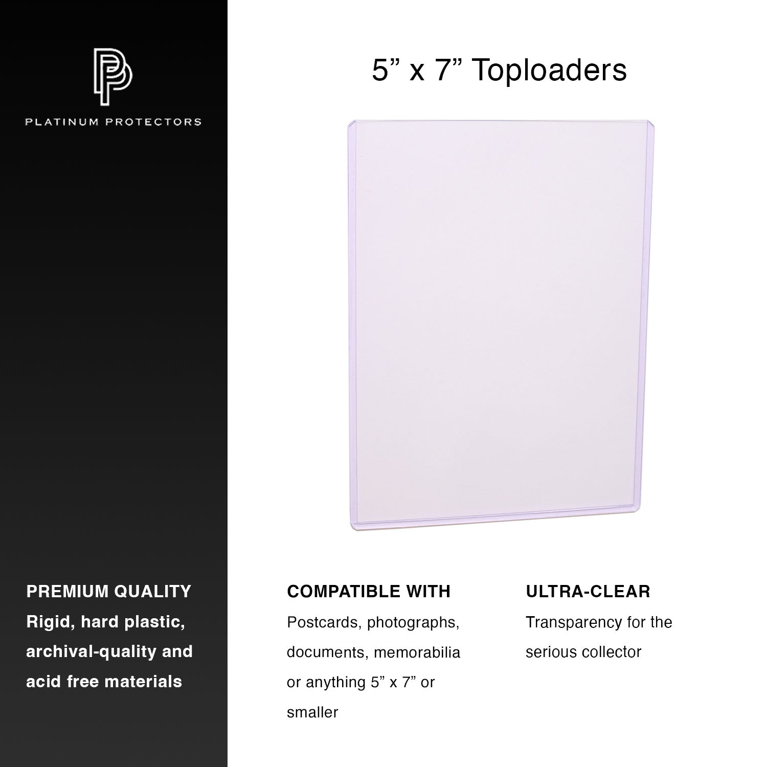 Platinum Protectors Premium 5" x 7" Photo & Postcard Toploaders