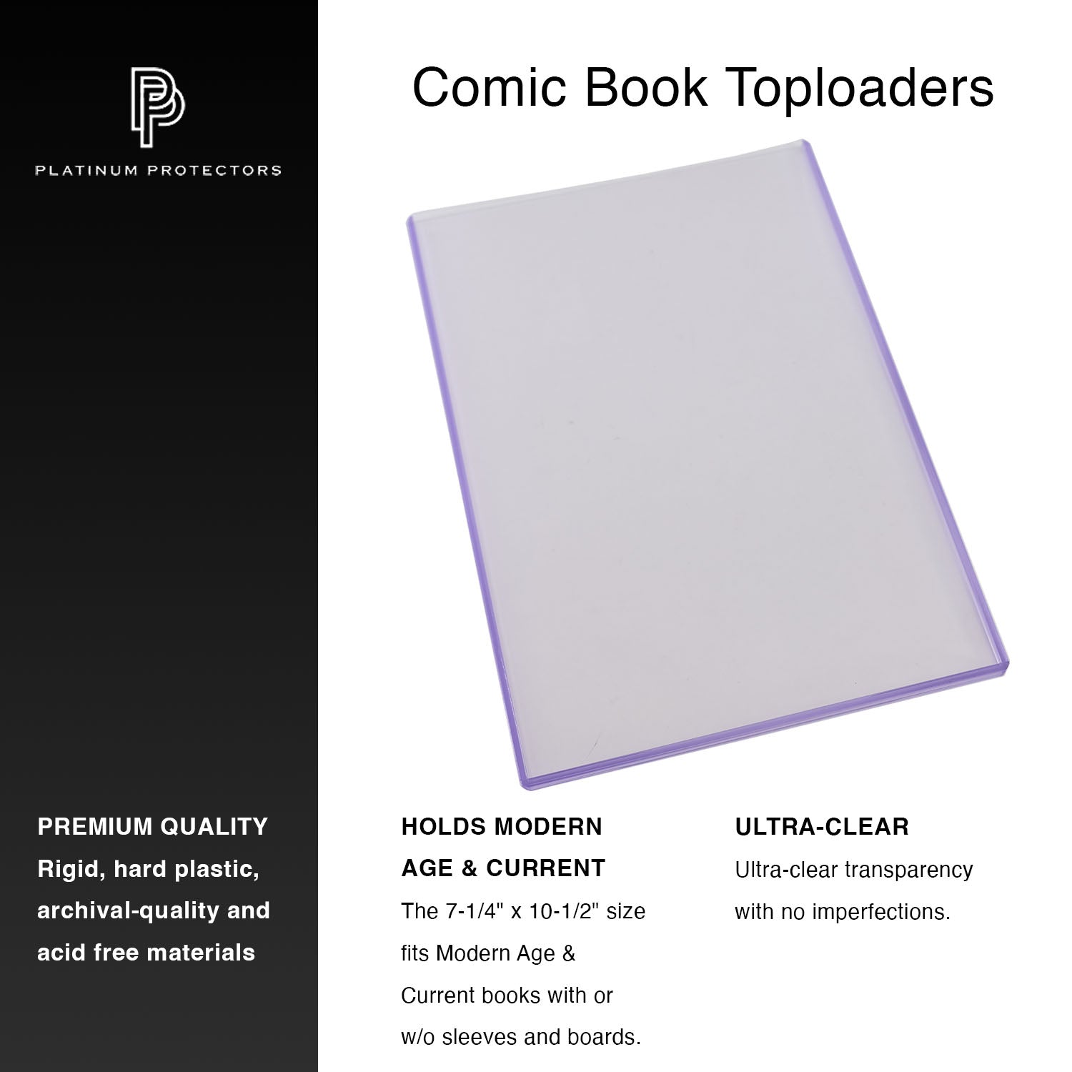 Platinum Protectors Comic Book Toploaders for Silver Age, Current/Modern - 10 Pack