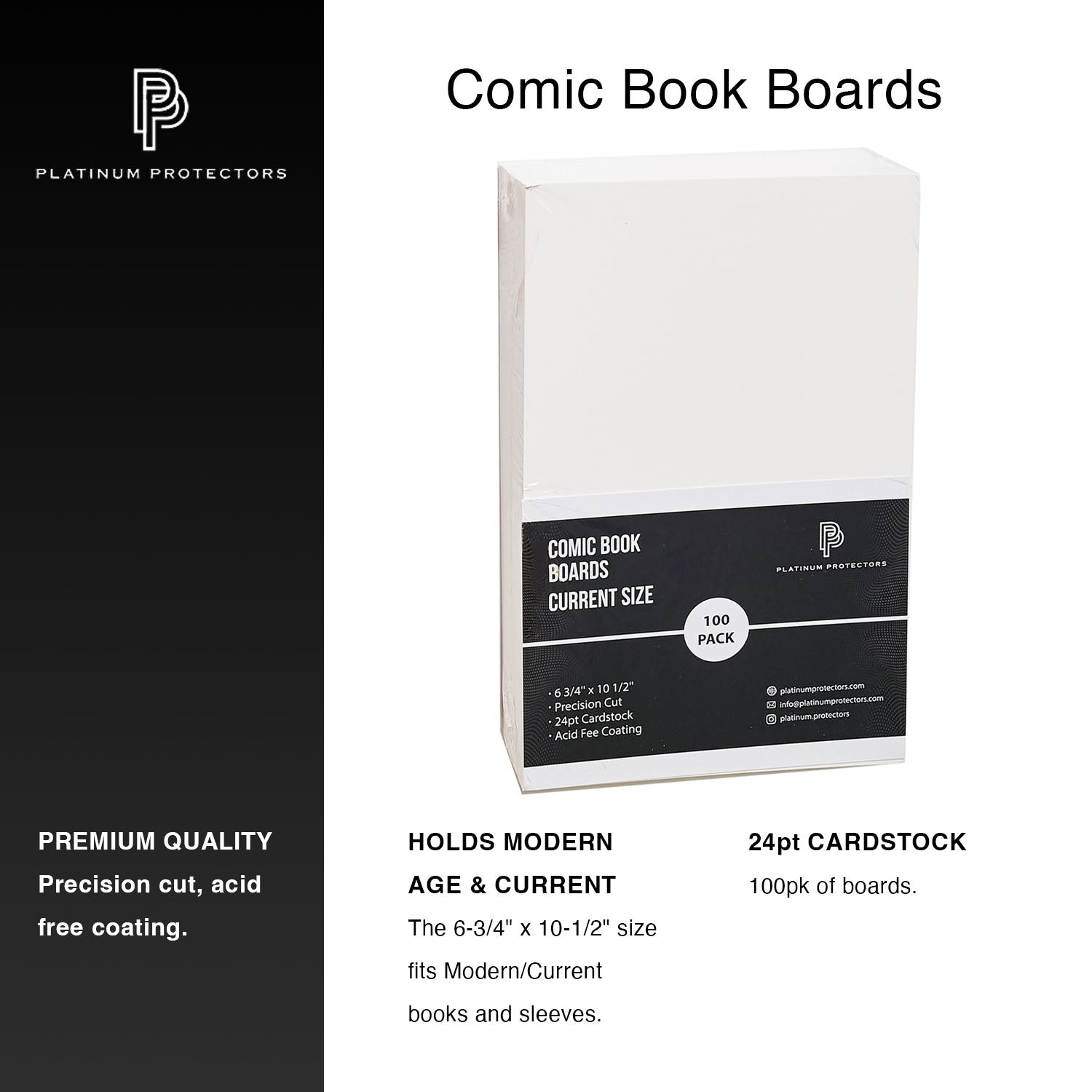 Platinum Protectors Comic Book Boards for Silver Age, Current/Modern - 100 Pack