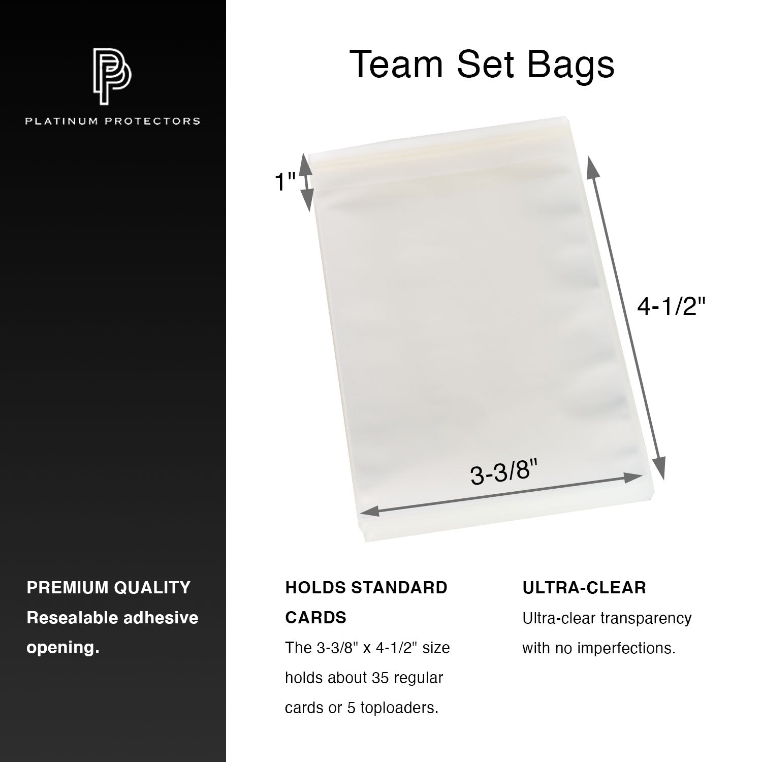 Platinum Protectors Team Bags for Cards or Toploaders Sleeves with Resealable Strip - 100 Pack