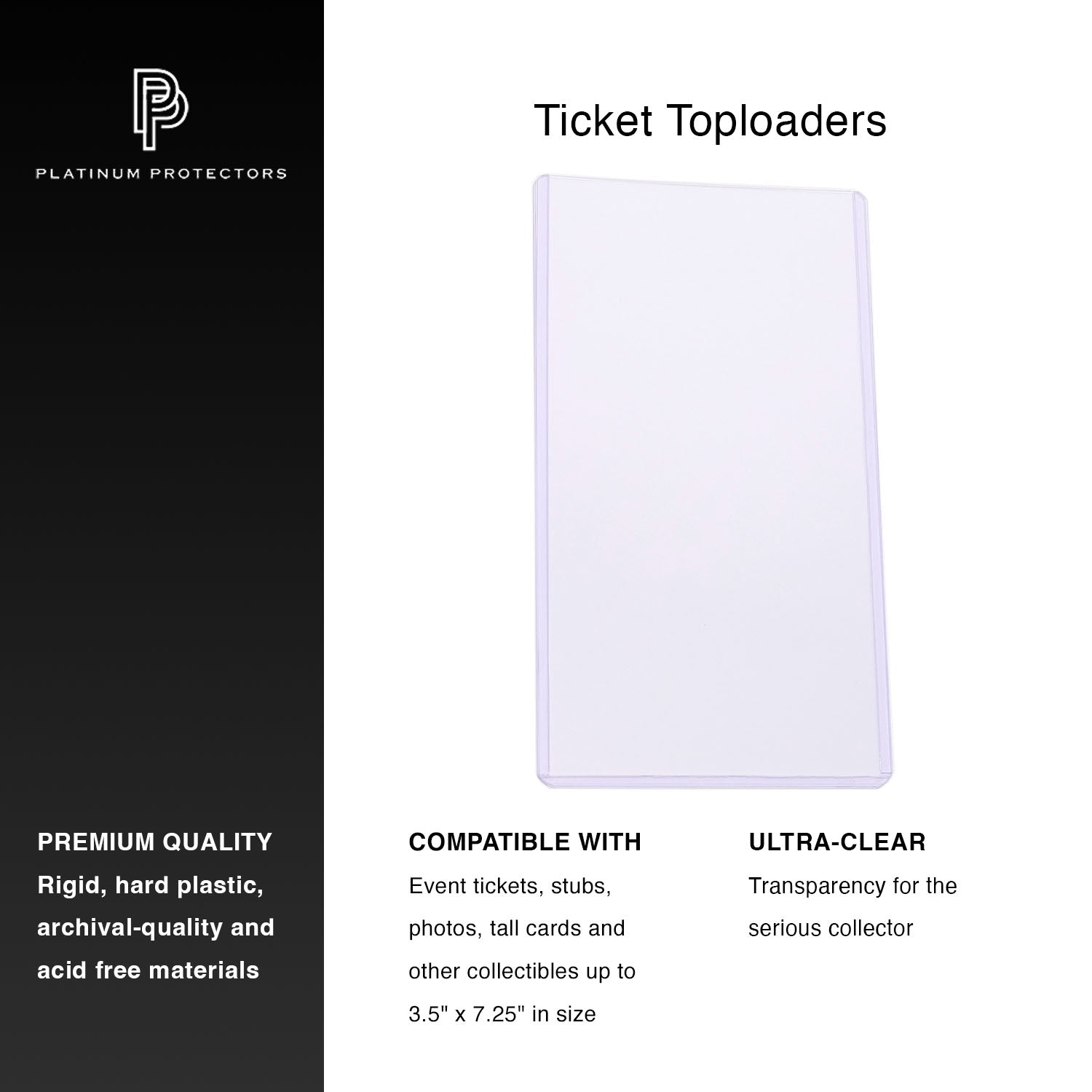 Platinum Protectors Premium Ticket Toploaders 3.5x7.25 for Sports Events, Stubs, Concerts